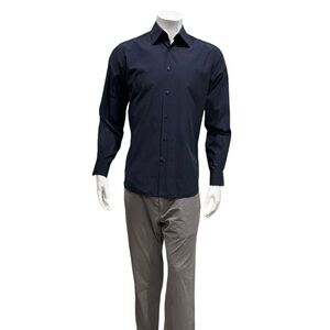 Prada Mens Mini Check Navy Button Dress Shirt